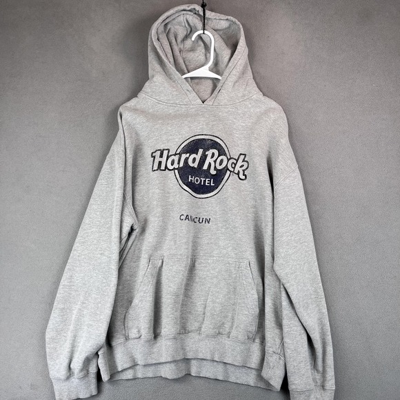 Hard Rock Hotel Hoodie Mens 2XL Gray Cancun Pullover Sweatshirt Logo Graphic - Picture 1 of 9